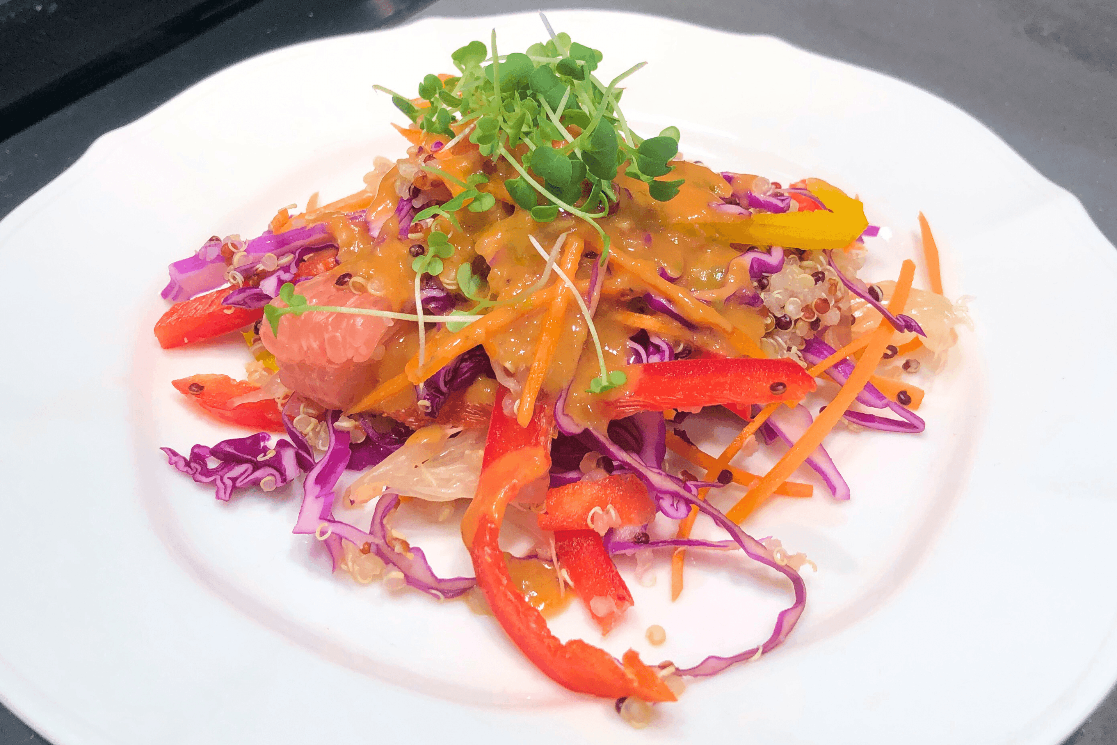 Pomelo Quinoa Salad with Ginger Peanut Dressing