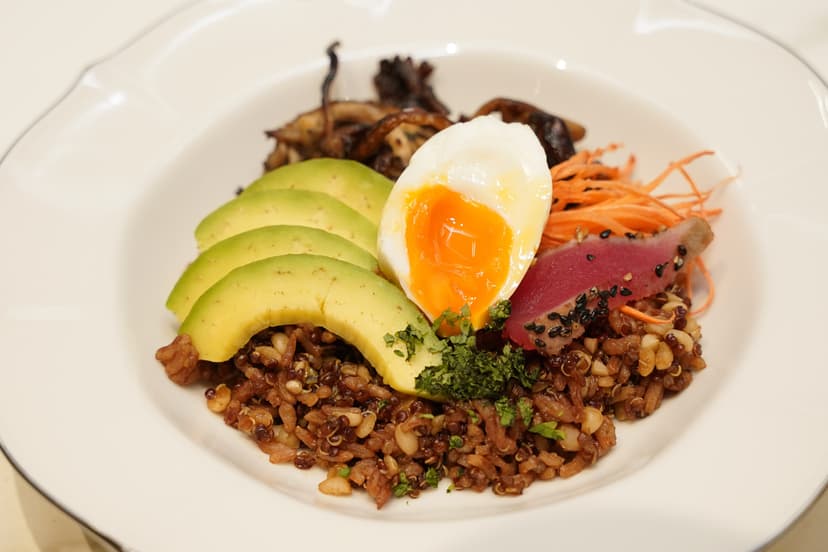 Mixed Grain and Mushroom Bowl with Sesame Crusted Tuna