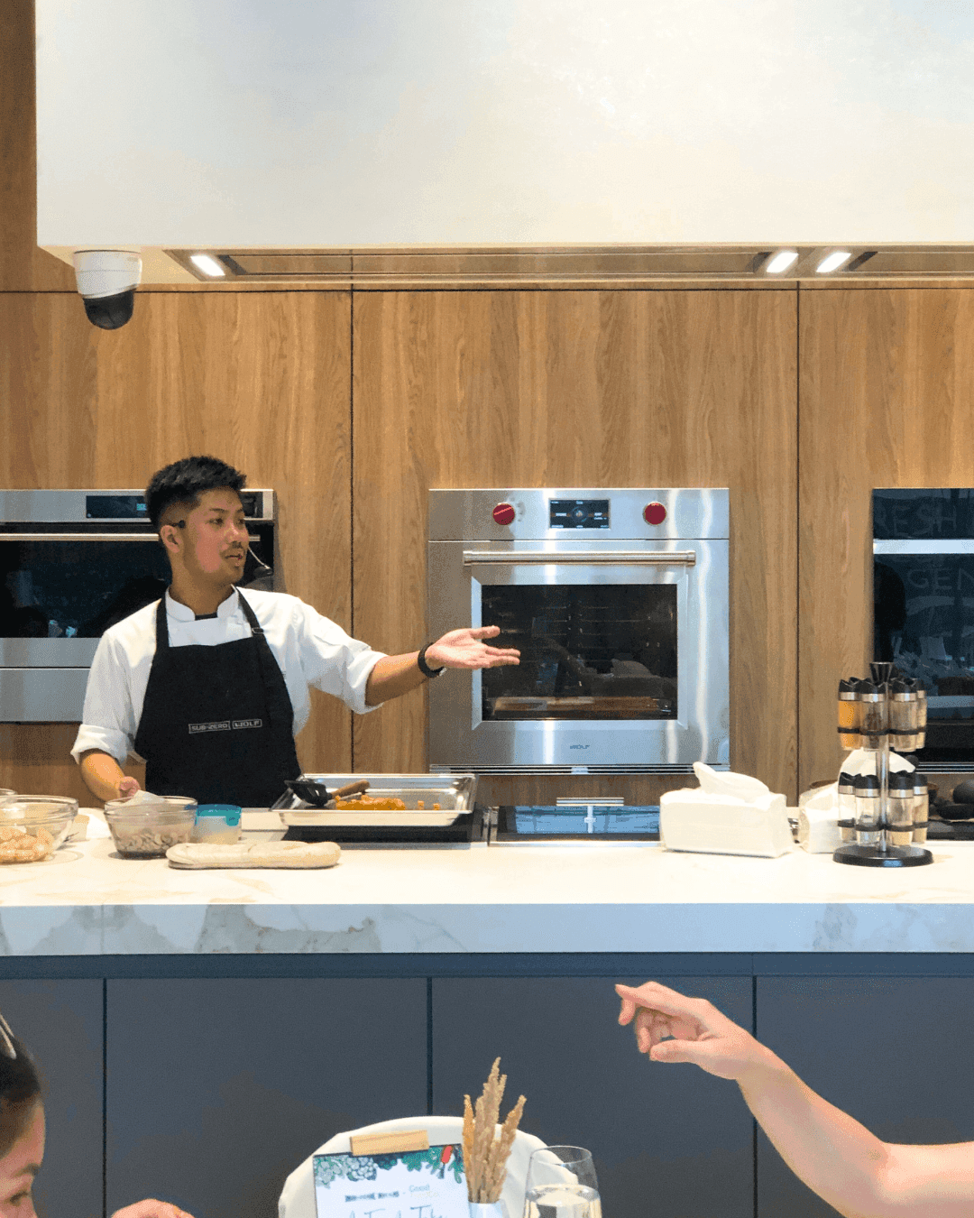 Chef Demonstrating Spiced Bulkan Banana Cake with Kalingag Cashew Mousse